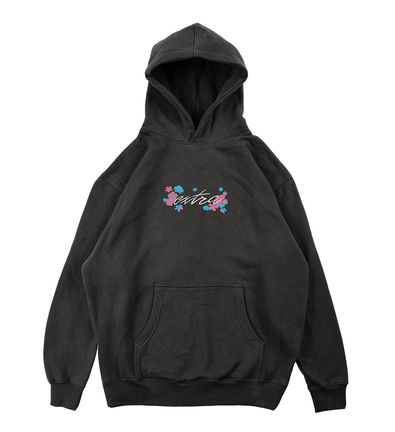 Extra Floral Hoodie Washed Black