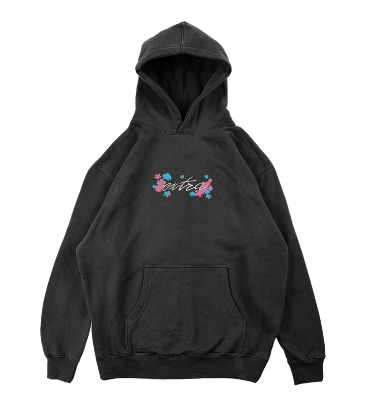 Extra Floral Hoodie Washed Black